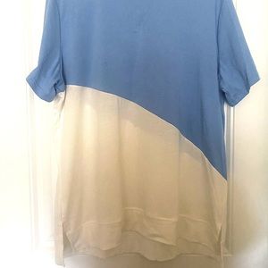 Color block blue and white woven shirt